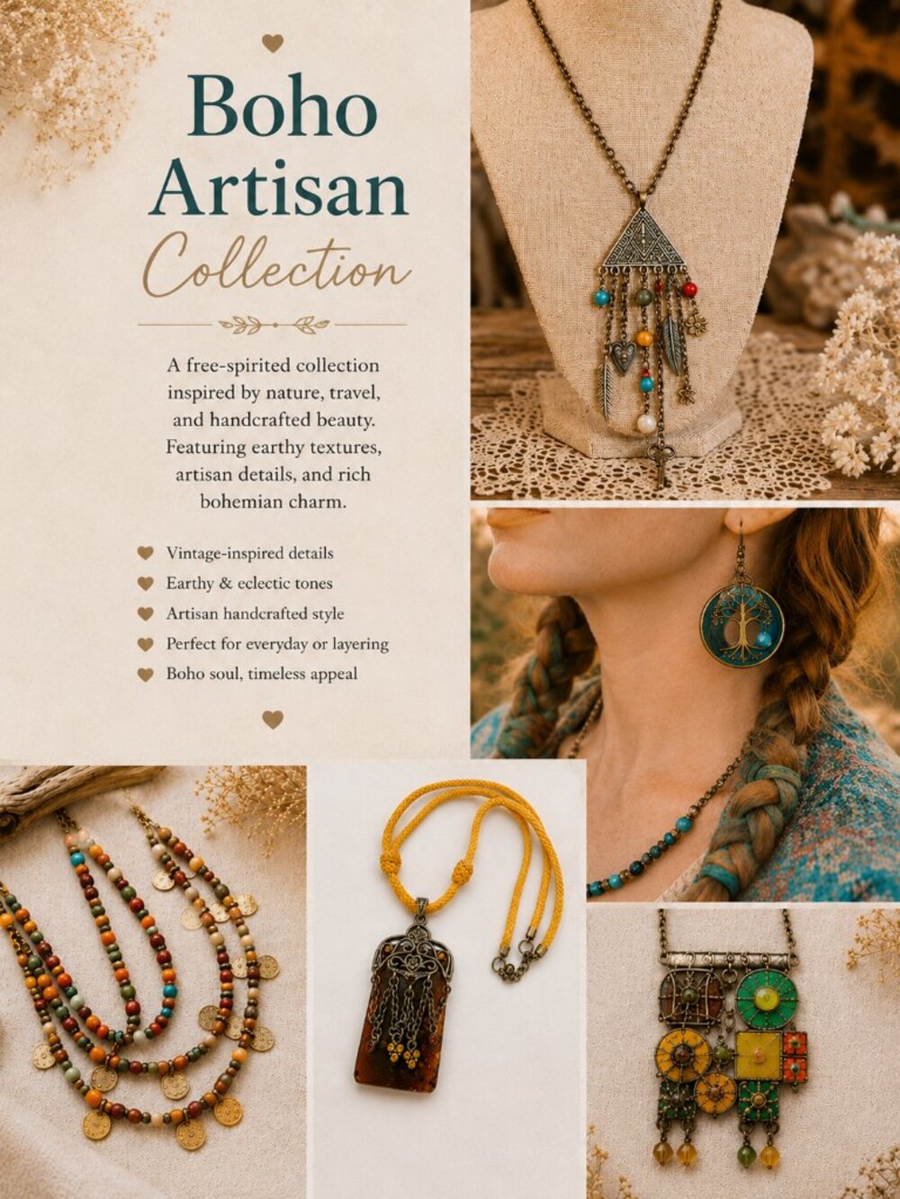 Eclectic Boho Artisan Jewelry Collection | 6-Piece Necklace & Earring Lot